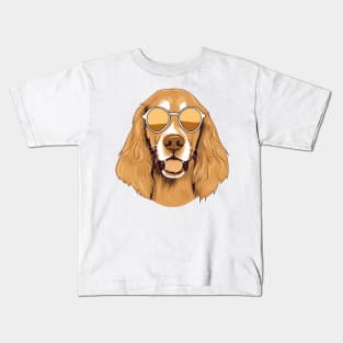 Golden Summer dog in sunglasses, golden retriever Kids T-Shirt